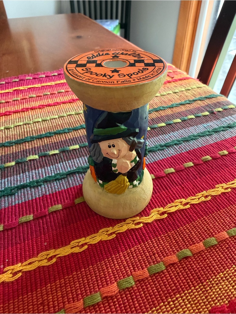 Spooky Spools Witch Decorative Wooden Candle Holder - Eddie Walker